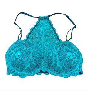 Victoria's Secret PINK Date Racerback Lace Pushup Bra Teal 32D